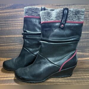 Women's Merrell Lily Black Shoes Women’s Size 8 Black Leather Slouch Wedge Boot